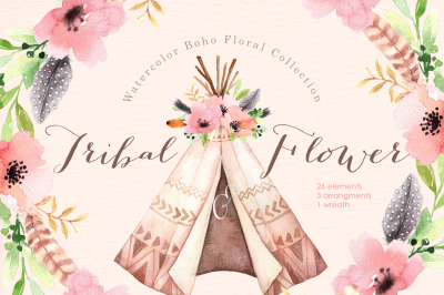 Tribal &amp; Flower Watercolor clipart