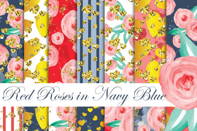 Red & navy digital papers pack