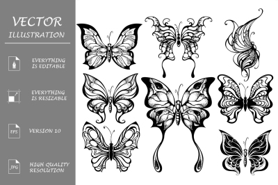 Silhouettes of Exotic Butterflies ( Tattoos )