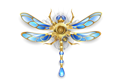 Mechanical Dragonfly on a White Background ( Steampunk )