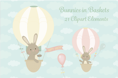 Bunnies in baskets-clipart