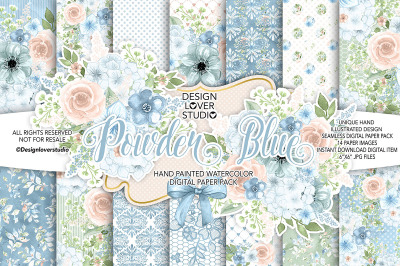 Watercolor Powder Blue digital paper pack