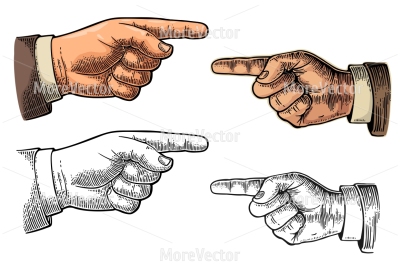 Pointing finger. Vector color vintage engraved illustration
