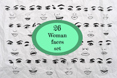 26 Woman faces set.