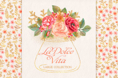 Watercolor glitter floral collection