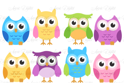 Colorful Owls - Cute bird Clip art 