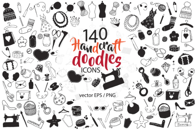 140 Big doodle icons and design elements ClipArt, Handcraft, handmade, &nbsp;needlework design elements