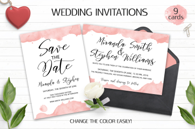Watercolor Wedding Invitation Templates PSD