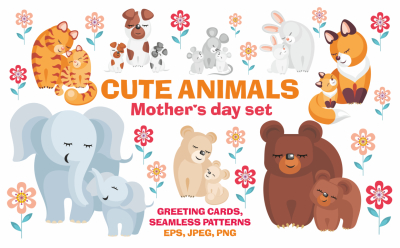 Cute animals. Mother's Day set.