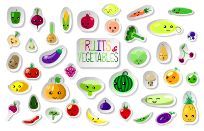 Cute Fruits and Vegetables Vector Clipart