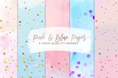 pink blue scrapbooking print paper, gold paper, Pink gold paper confetti, DIgital floral color paper pack, Printable paper bundle, DIY paper