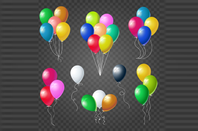 Colorful helium balloons set on transparent background