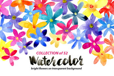 Bright watercolor flowers set 52 png