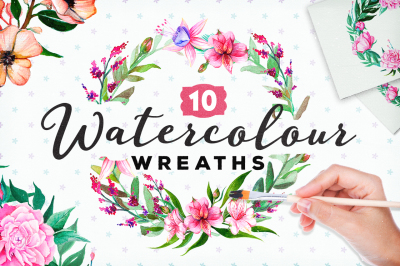 10 Handpainted Watercolour Wreaths