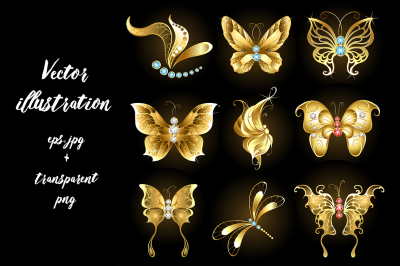 Set of golden butterflies ( Gold butterflies )