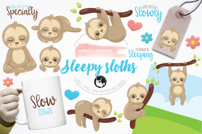 Sleepy sloth illustration and graphics