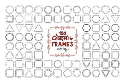 100 Thin line geometric frames bundle