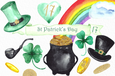 St Patrick&#039;s day. Watercolor clipart