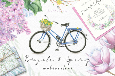 Spring and Bicycle Watercolors