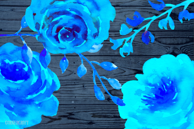 Watercolor Blue Rose Clip Art