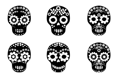 Black and white sugar skull clipart, Floral skull clip art, Flower skull Halloween