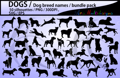 dog silhouette svg / 50 dog - vectors