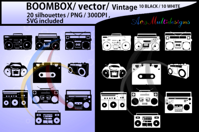 boombox vector SVG clipart / vintage - vector 
