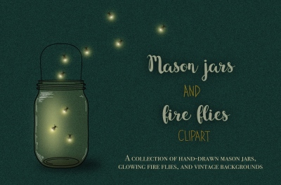 Mason jars and fire fly clipart