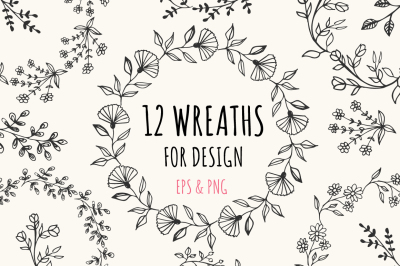12 wreaths for design EPS & PNG