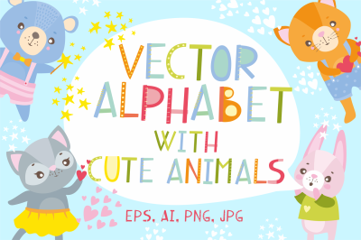 Vector alphabet and cute animals