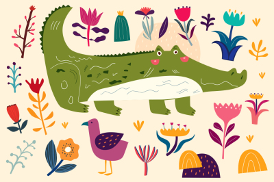 Crocodile and flowers