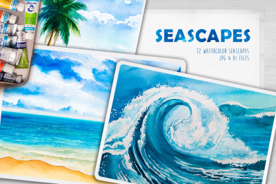 Seascapes. Watercolor illustrations.