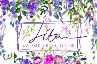 Purple Watercolor Flowers Clipart Collection