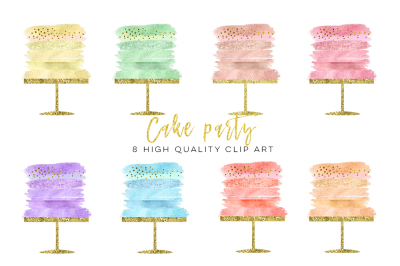 rose gold cake clip art, cake party clip art, confetti cake party clip art, Birthday clipart set watercolor, gold foil, rose gold wedding