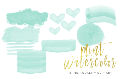 mint watercolor strokes, Green Mint Watercolor Strokes, Wall Art Print, Watercolor clipart strokes banners, Social media Splashes Clipart
