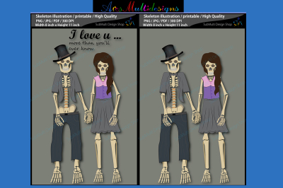 Skeleton illustration / printable / skeleton couple illustrations