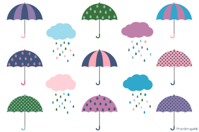 Cute umbrella clipart, Rainy weather clip art, rainy clouds, spring rain