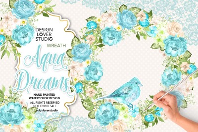 Watercolor AQUA DREAMS design/wreath