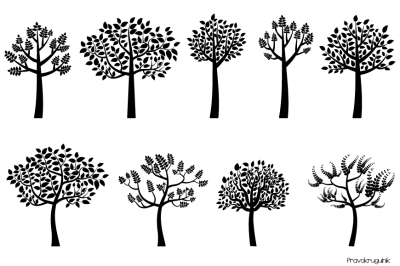 Black tree silhouette clipart, Fingerprint tree, Leafy tree clip art