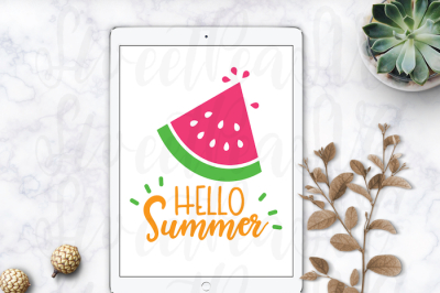 Hello Summer SVG Cut File • Watermelon • Silhouette • Cricut
