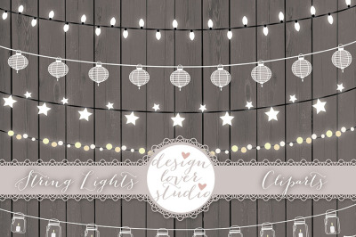 Vector lights clipart, Teal String Lights Clipart, Wedding Embellishments, Wedding Lights, Lantern Clipart, Lights
