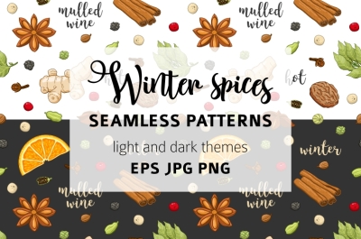 Vector seamless pattern with mulled wine spices