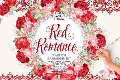 Watercolor RED ROMANCE wreaths