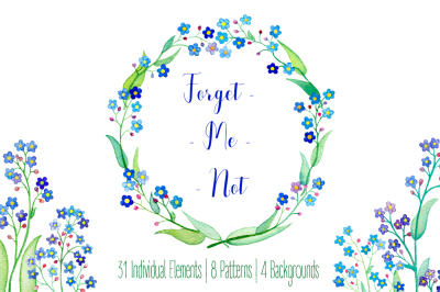 Forget-Me-Not Floral Watercolor Clipart