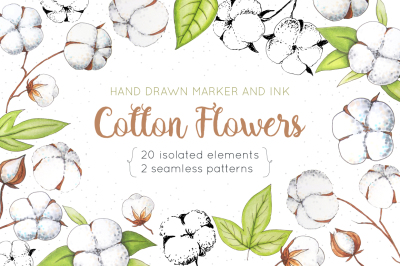 Cotton Flowers Handdrawn Set