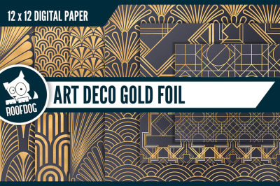 1930s Art Deco digital papers—gold foil