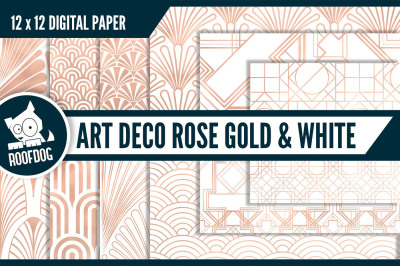 Art deco digital paper—Rose gold and white