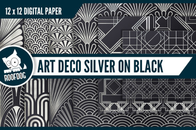 Art deco digital paper—Silver foil on black