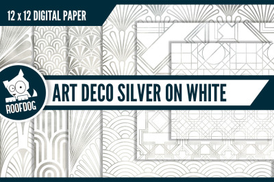 Art deco digital paper—Silver foil and white