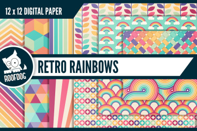 Retro rainbow themed digital paper